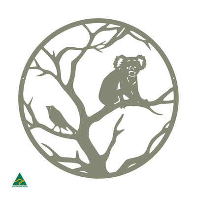 Sleepy Marsupial Round Metal Wall Art | Pale Eucalypt Matt