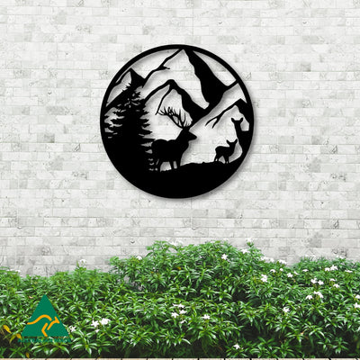 Alpine Family Round Metal Wall Art | Black Finish