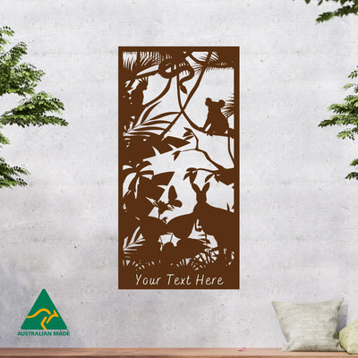 Staged Personalised Australian Wildlife Metal Wall Art | Rust Finish