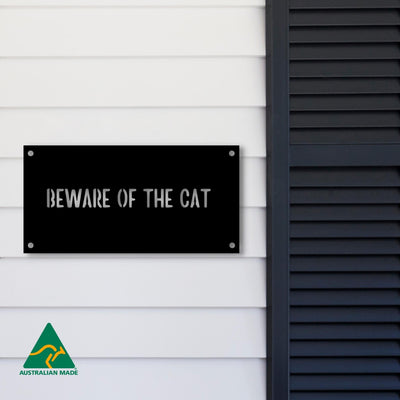 Beware of the Cat Wall Sign | Black Finish