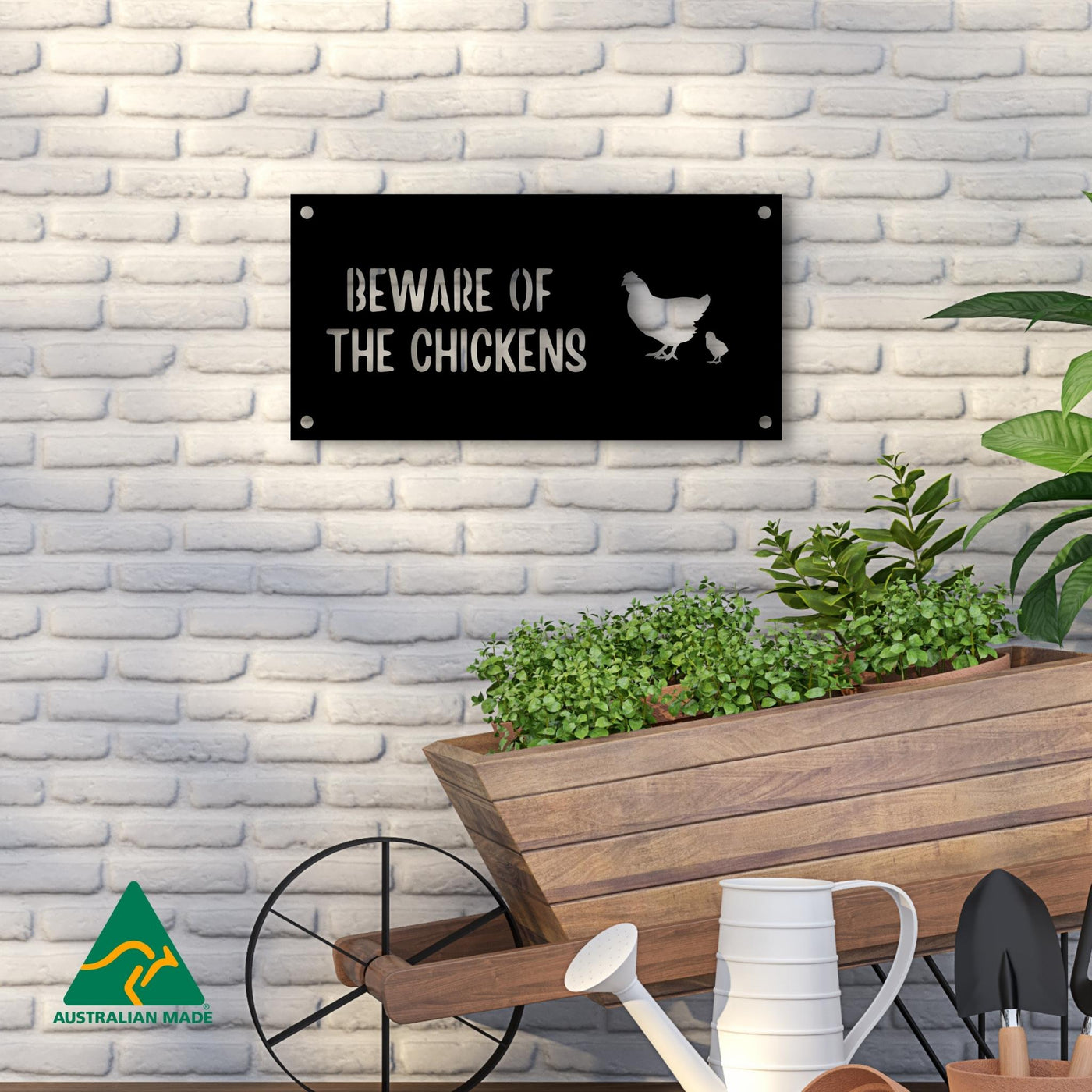 Margaret Beware of the Chickens Wall Sign | Black Finish