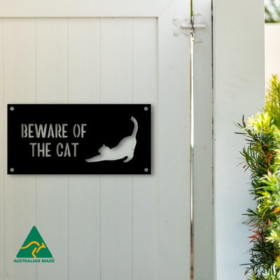 Matthew Beware of the Cat Wall Sign | Black Finish