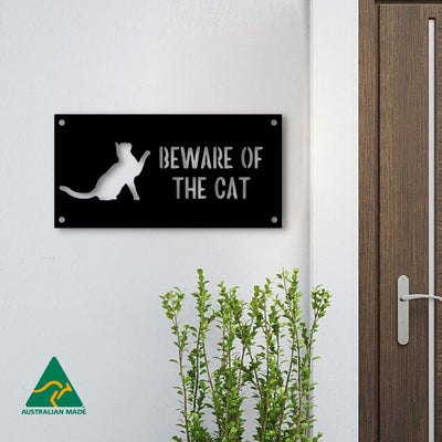 Peach Beware of the Cat Wall Sign | Black Finish