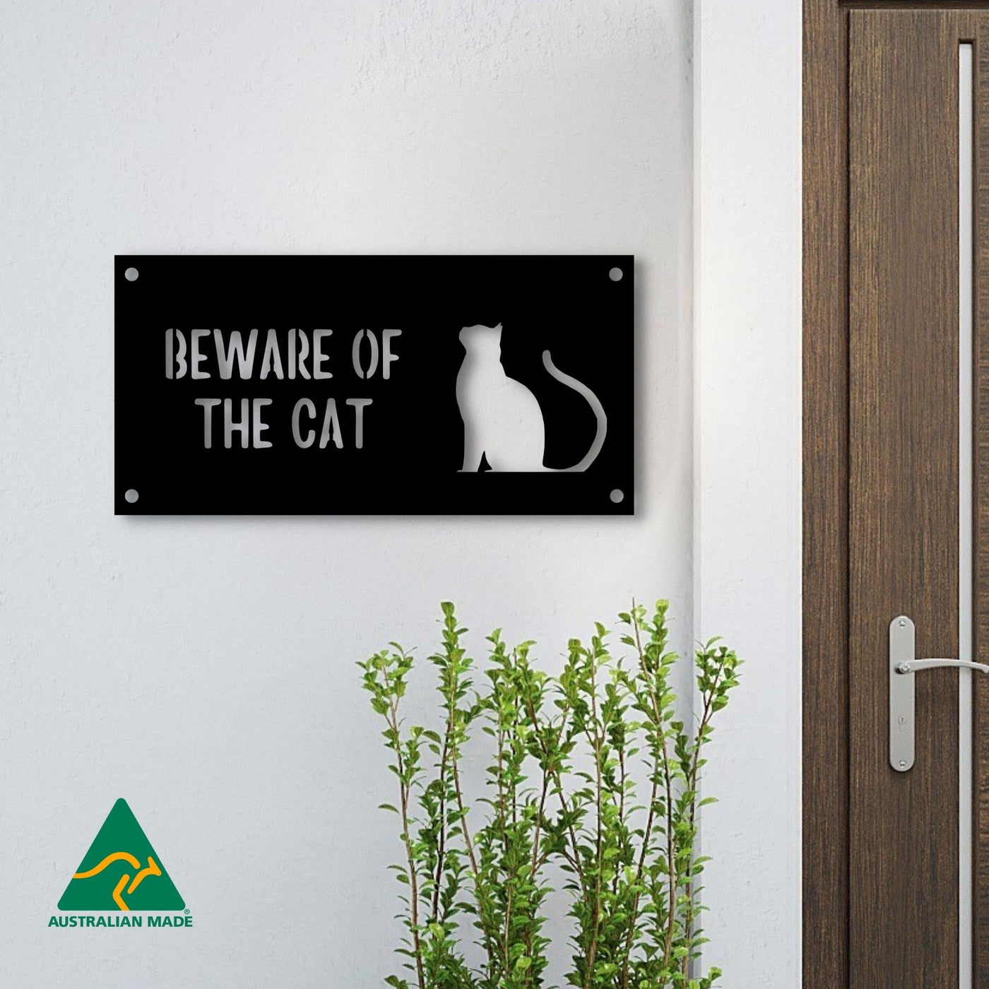 Romeo Beware of the Cat Wall Sign | Black Finish