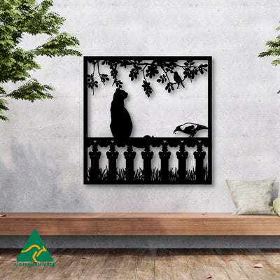 Cat on Fence Metal Wall Art | Black Finish