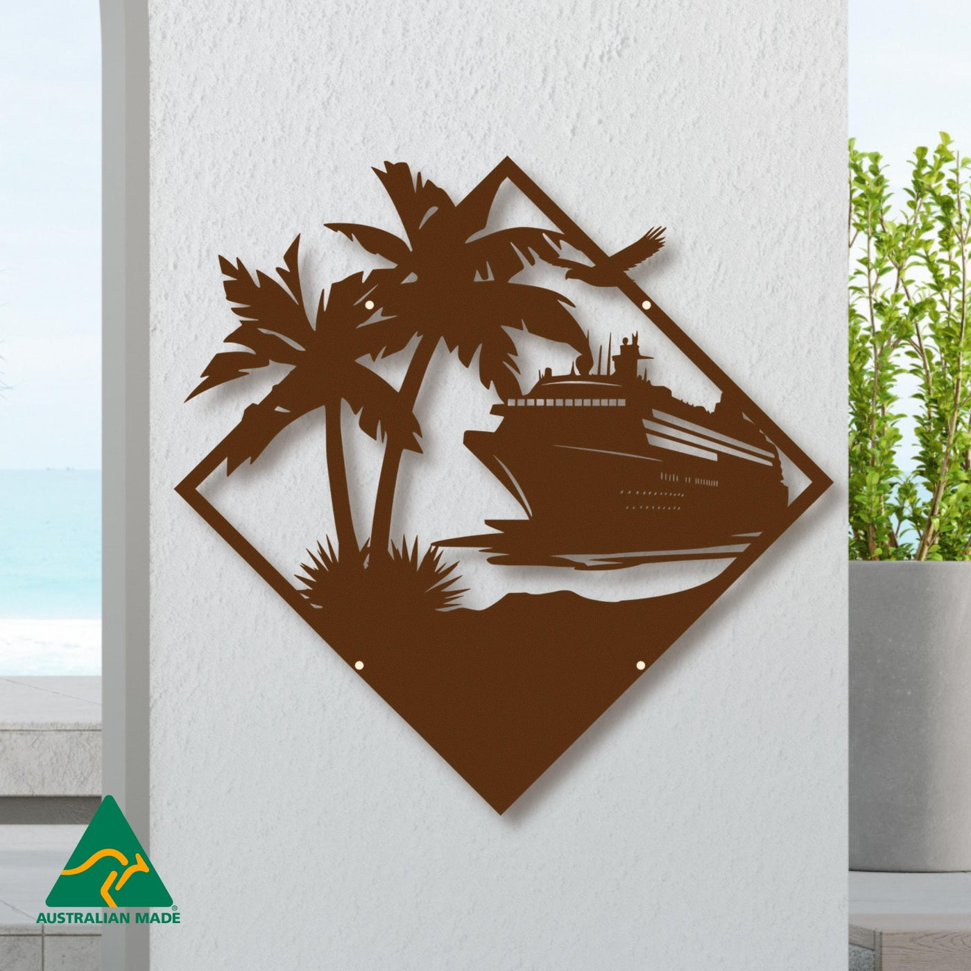Cruise Ship Getaway Metal Wall Art | Rust Finish