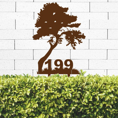 House Number Tree Garden Stake | Rust Finish