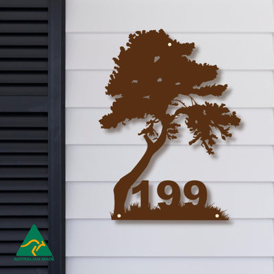 House Number Tree Wall Sign | Rust Finish