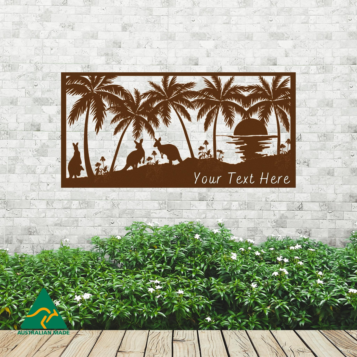Personalised Kangaroos On Beach Metal Wall Art | Rust  Finish
