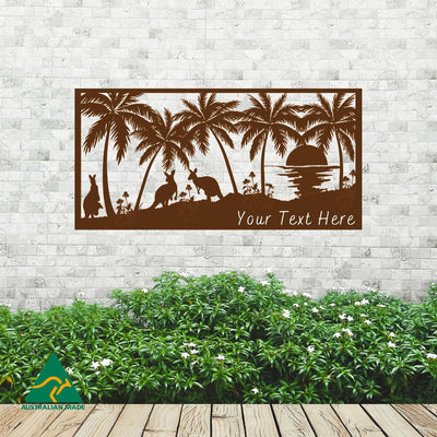 Personalised Kangaroos On Beach Metal Wall Art | Rust  Finish