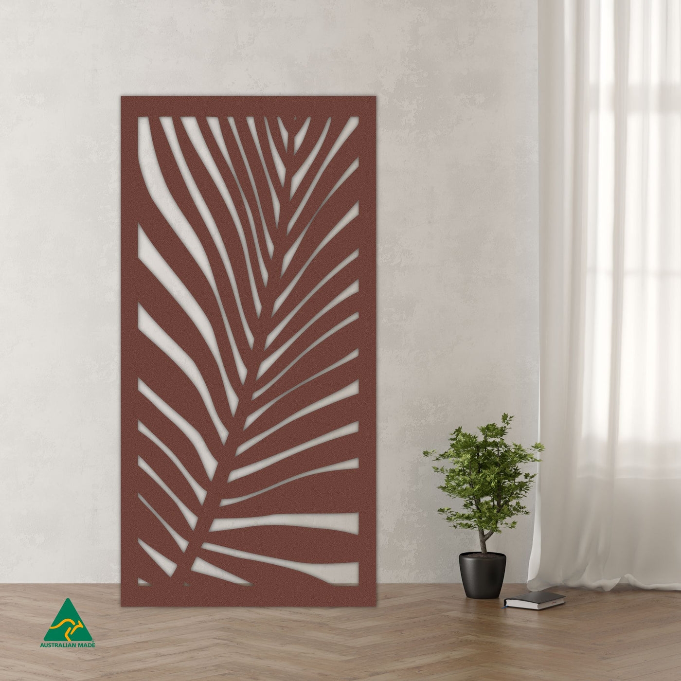 Staged Image | Palm Leaf Privacy Screen | Rust Patina