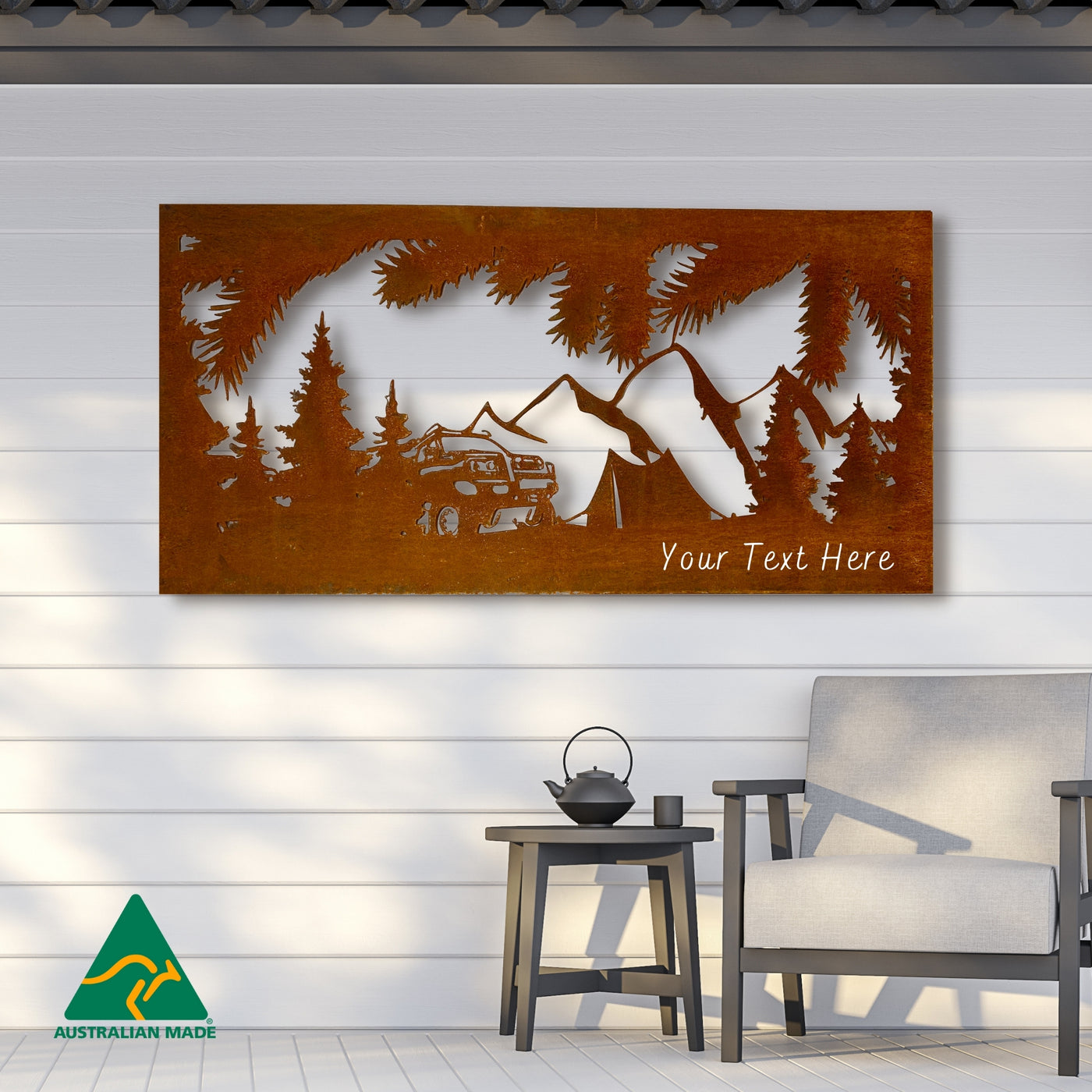 Camping Out Metal Wall Art | Rust Finish