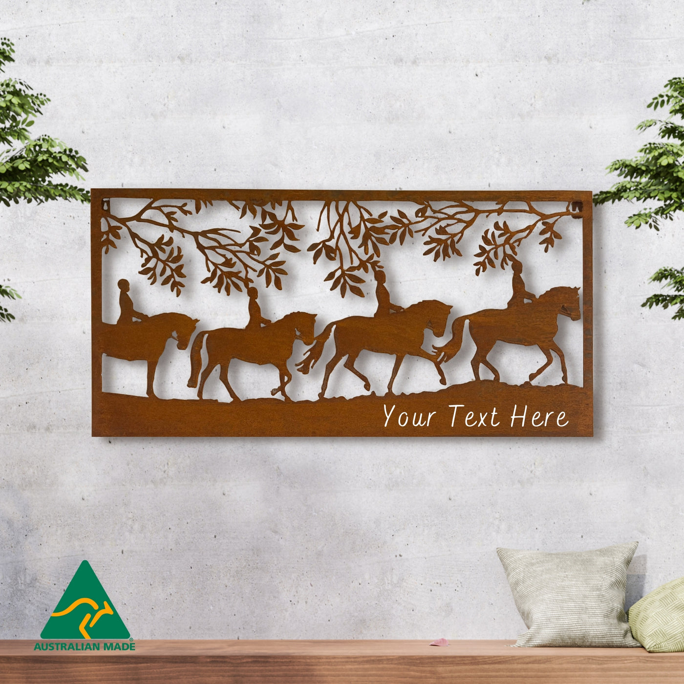 Personalised Horse Dressage Scene Metal Wall Art | Rust Finish