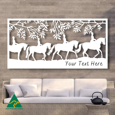 Personalised Horse Dressage Scene Metal Wall Art | White Finish