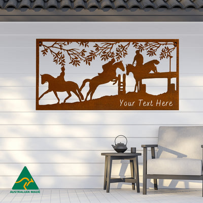 Personalised Horse Jumping Event Metal Wall Art | Rust Finish