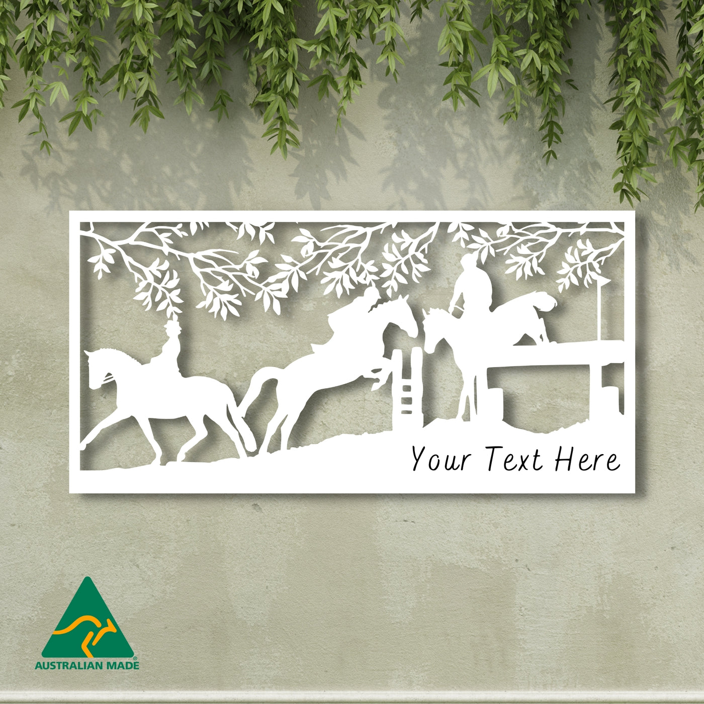 Personalised Horse Jumping Event Metal Wall Art | White Finish