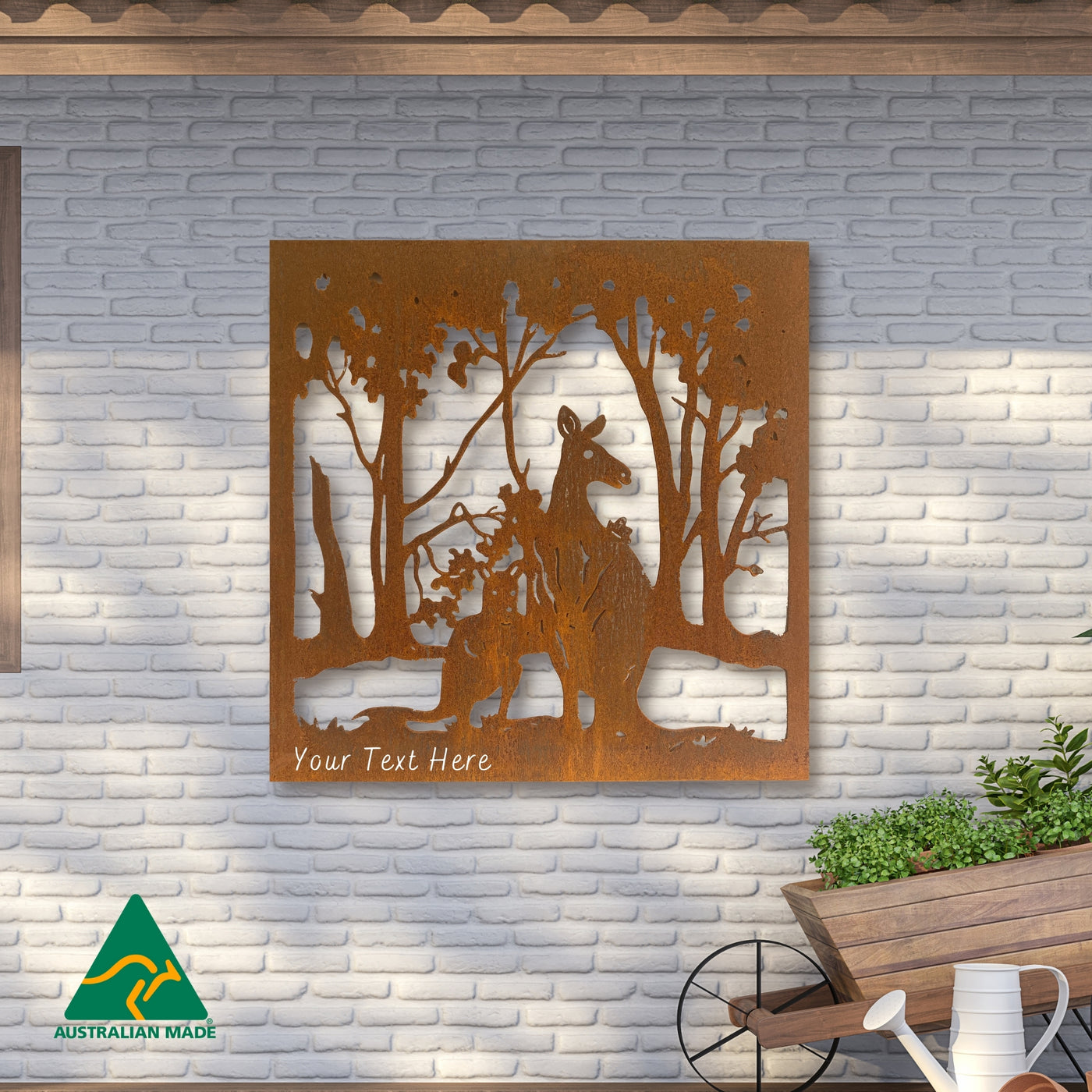 Personalised Kangaroo Metal Wall Art | Rust Finish