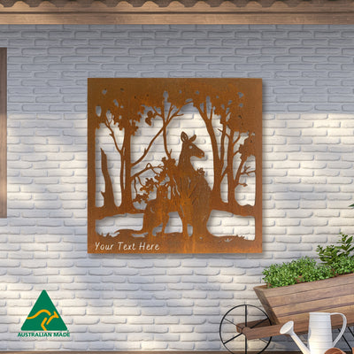 Personalised Kangaroo Metal Wall Art | Rust Finish