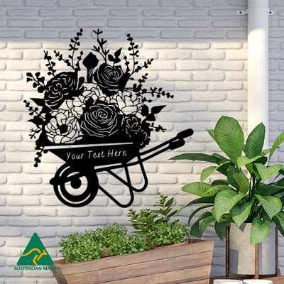 Personalised The Wheelbarrow Metal Wall Art | Black Finish