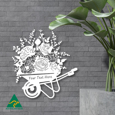 Personalised The Wheelbarrow Metal Wall Art | White Finish
