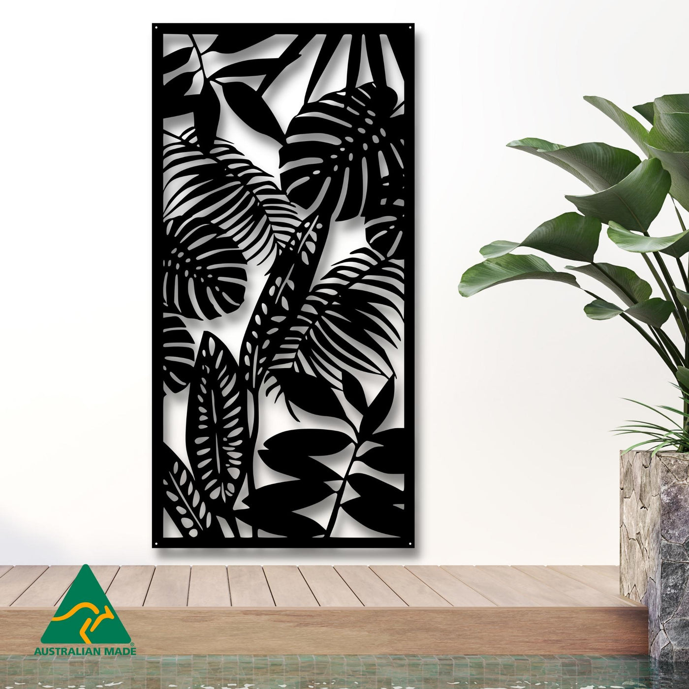 Rainforest Leaves Privacy Screen | Black Finish | 60 x 120cm