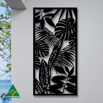 Rainforest Leaves Privacy Screen | Black Finish | 75 x 150cm | 90 x 180cm