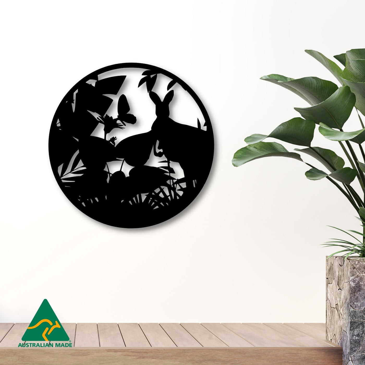 Roo in the Forest Round Metal Wall Art | Black Finish
