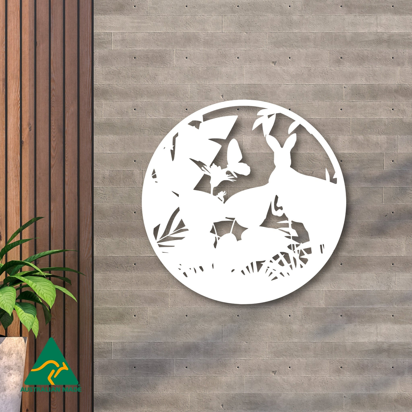 Roo in the Forest Round Metal Wall Art | White Finish