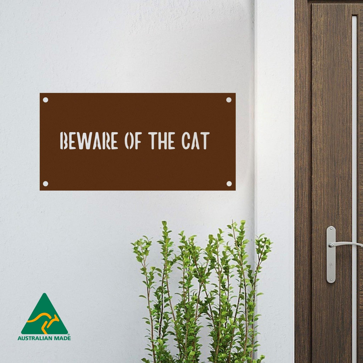 Beware of the Cat Wall Sign | Rust Finish