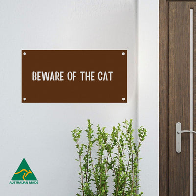 Beware of the Cat Wall Sign | Rust Finish