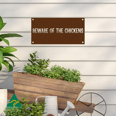 Beware of the Chickens Wall Sign | Rust Finish