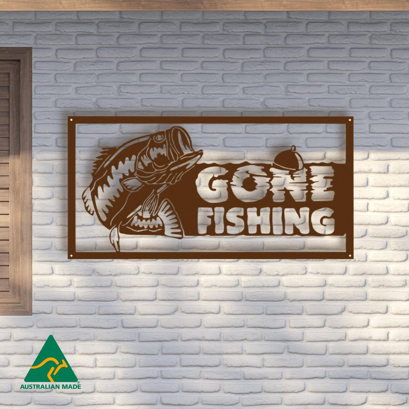 Gone Fishing Metal Wall Art | Rust Finish