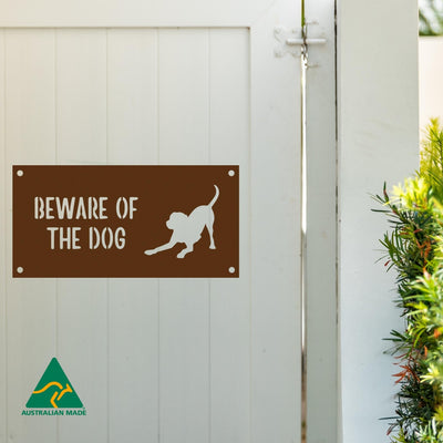 Harvey Beware of the Dog Wall Sign | Rust Finish