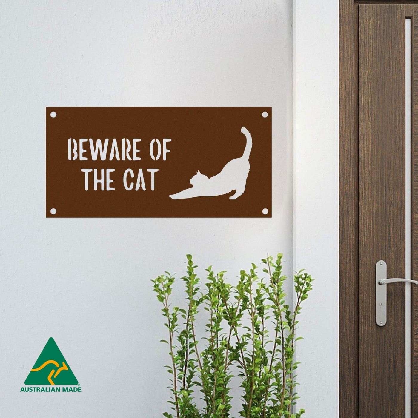 Matthew Beware of the Cat Wall Sign | Rust Finish