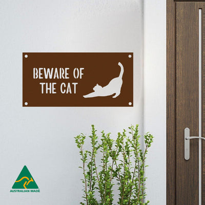 Matthew Beware of the Cat Wall Sign | Rust Finish