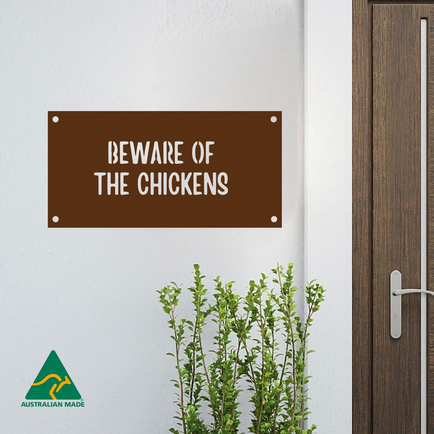 Beware of the Chickens Wall Sign | Rust Finish