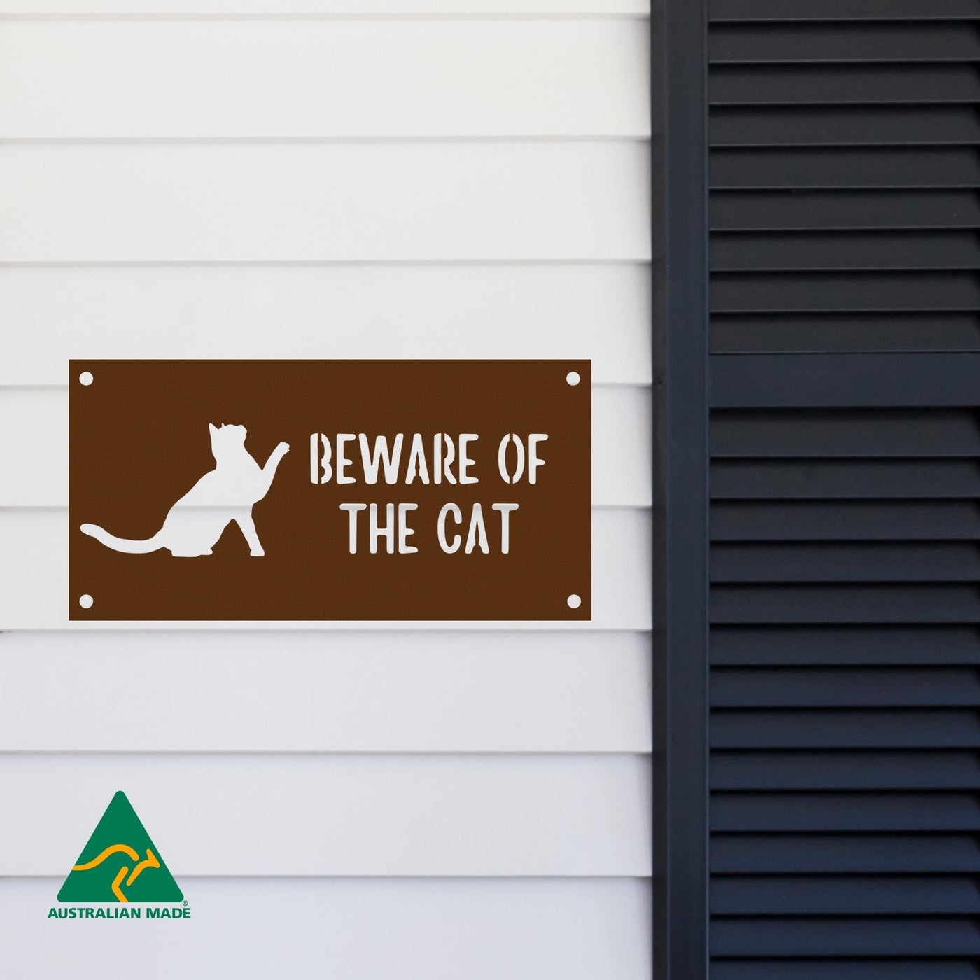 Peach Beware of the Cat Wall Sign | Rust Finish