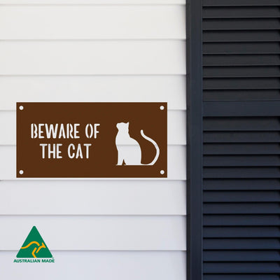 Romeo Beware of the Cat Wall Sign | Rust Finish