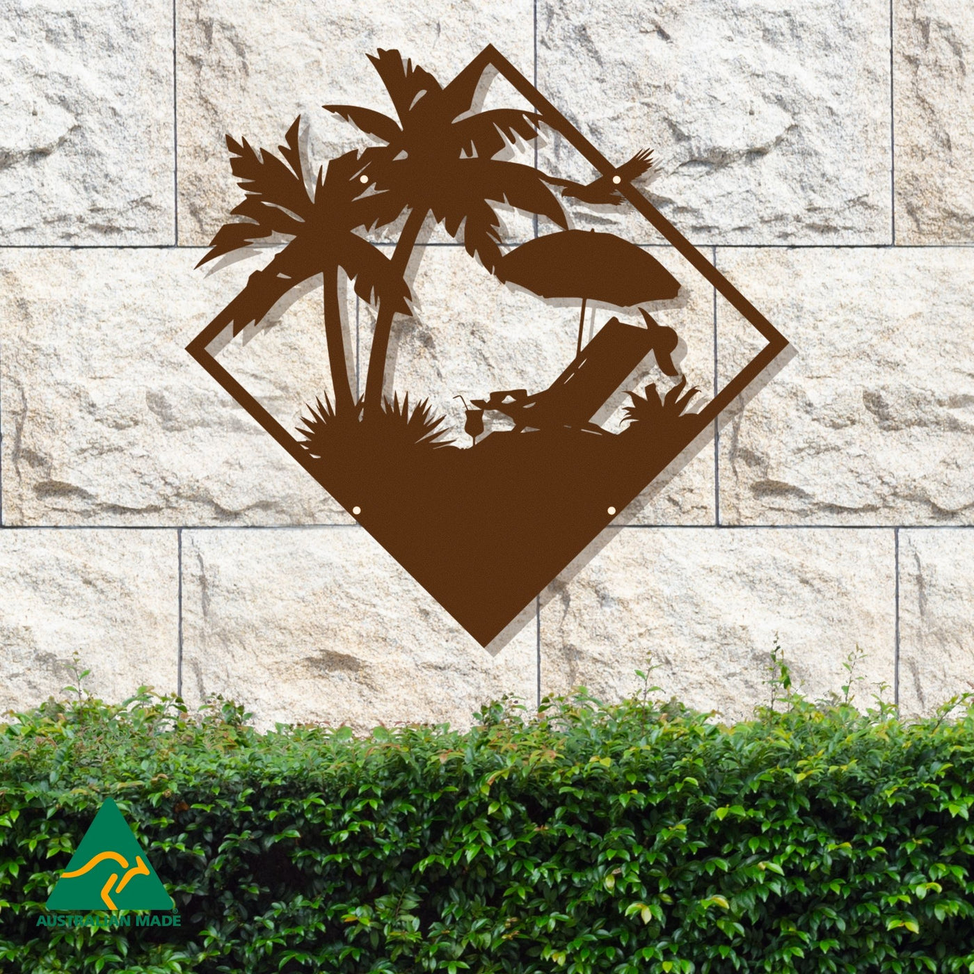 Seaside Sipping Metal Wall Art | Rust Finish