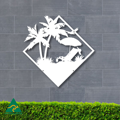 Seaside Sipping Metal Wall Art | White Finish