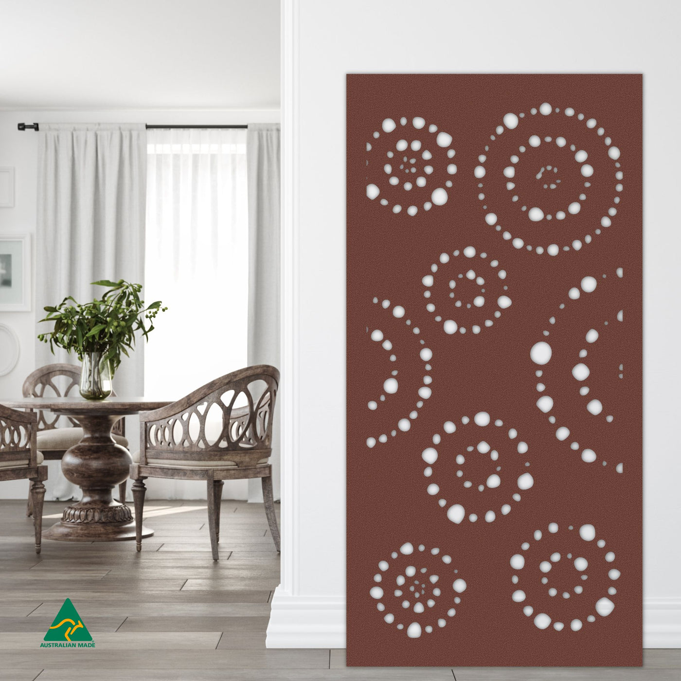 Staged Image | Solar System Privacy Screen | Rust Patina