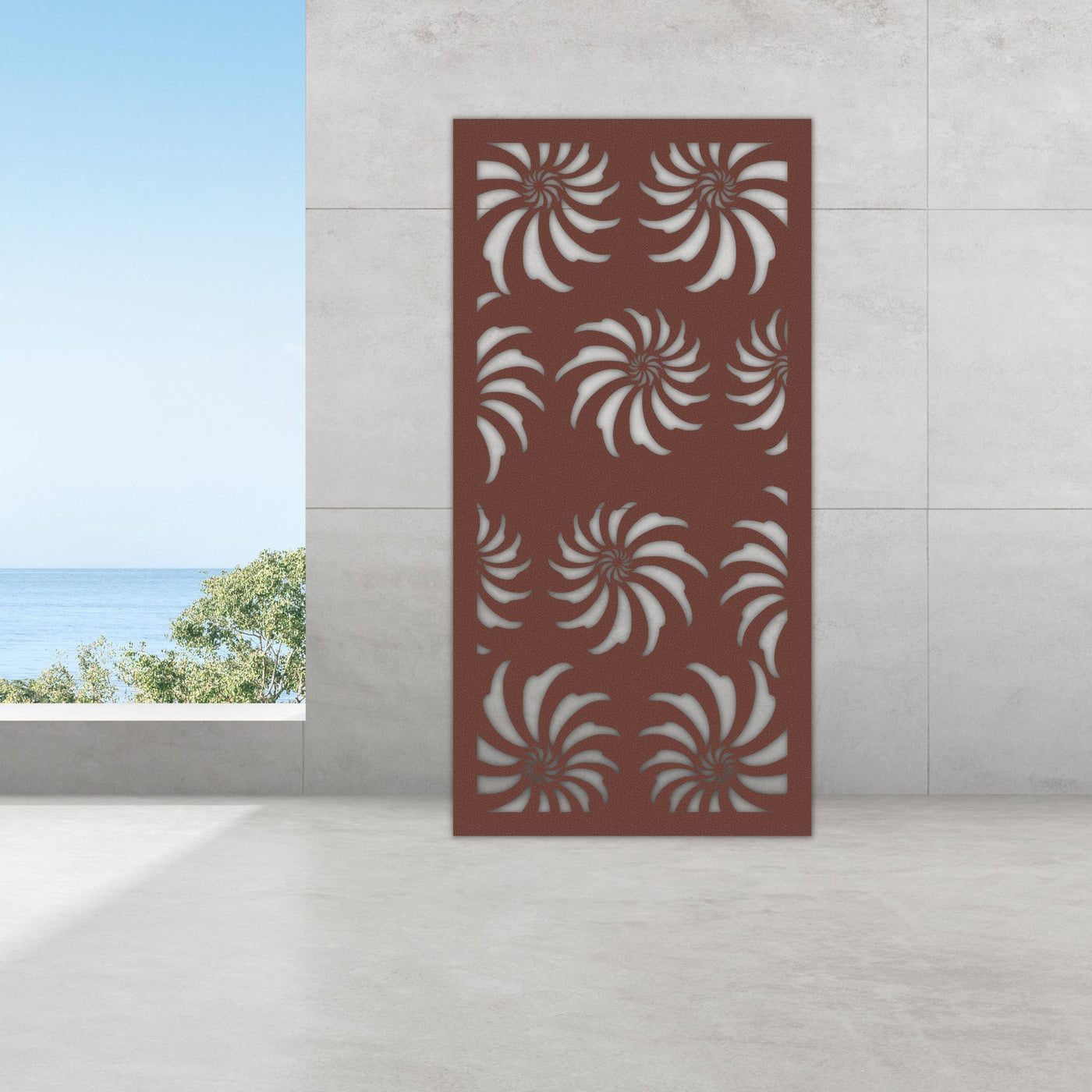 Staged Image | Spiral Privacy Screen | Rust Patina