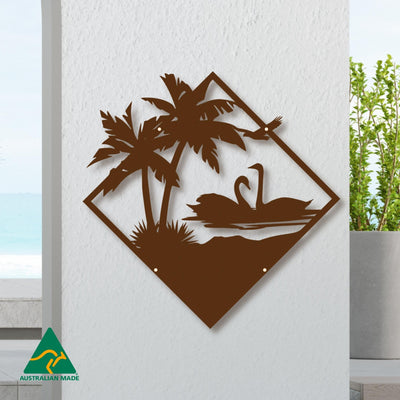 Swimming Swans Metal Wall Art | Rust Finish