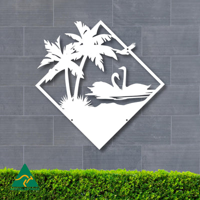 Swimming Swans Metal Wall Art | White Finish