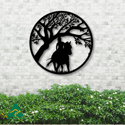 Trail Ride Round Metal Wall Art | Black Finish