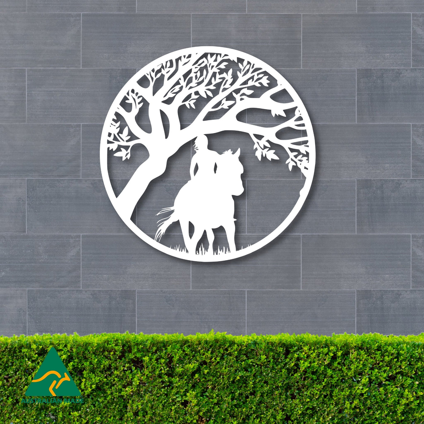 Trail Ride Round Metal Wall Art | White Finish