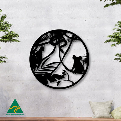 Tropical Wildlife Round Metal Wall Art | Black Finish