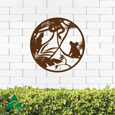 Tropical Wildlife Round Metal Wall Art | Rust Finish