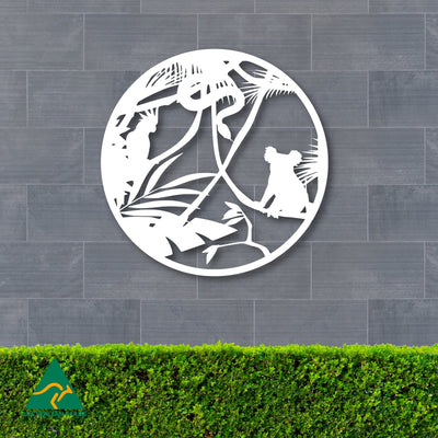 Tropical Wildlife Round Metal Wall Art | White Finish