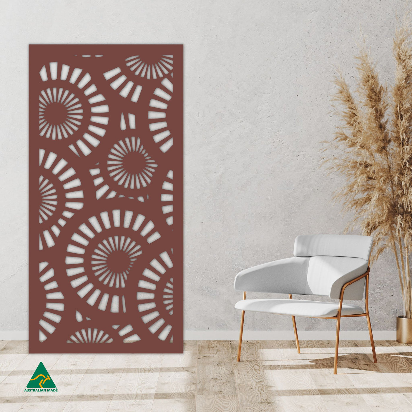 Staged Image | Wheels Privacy Screen | Rust Patina